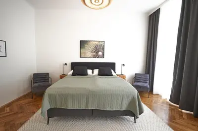 Ein Bett oder Betten in einem Zimmer der Unterkunft Trendy Apartment 3 Zimmer zentral gelegen