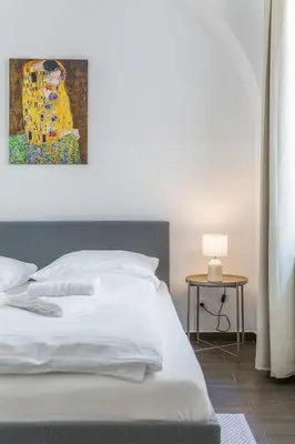 Ein Bett oder Betten in einem Zimmer der Unterkunft Free Parking I 458 MbitWifi I Kingsize bed