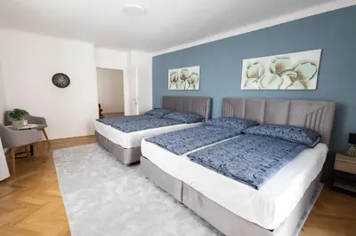 Ein Bett oder Betten in einem Zimmer der Unterkunft Family retreat on the Danube I 10 minute walk to city centre
