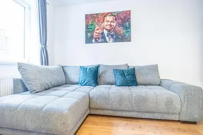 Ein Sitzbereich in der Unterkunft Charming 1BR and 1LR Apt Modern Design Donaustadt