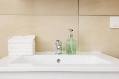 Ein Badezimmer in der Unterkunft einzigartiges Apar. Prater/Messe
