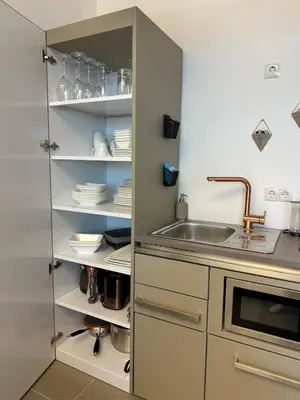 Küche/Küchenzeile in der Unterkunft Panorama Apartments Vienna