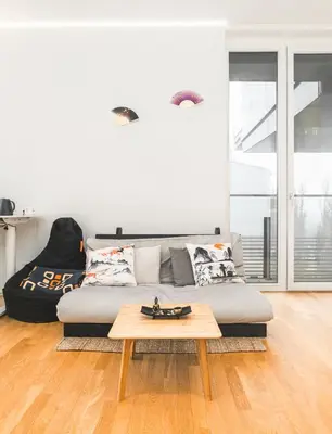 Ein Sitzbereich in der Unterkunft Relaxed Zen-Apartment in top area and amazing view