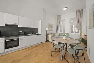 Küche/Küchenzeile in der Unterkunft Stadtpark City Apartment is Calling - by 4ty3 Apartments