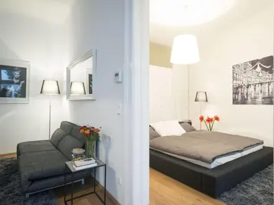 Ein Bett oder Betten in einem Zimmer der Unterkunft Inviting apartment in Wien
