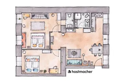 Grundriss der Unterkunft Family 2BR Oasis Steps from City by HM