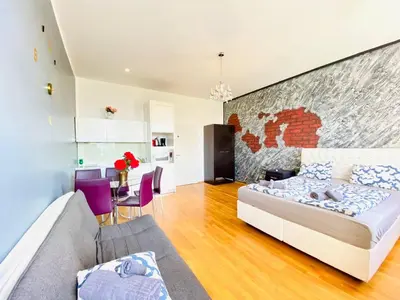 Ein Sitzbereich in der Unterkunft W Apartment - Brigittenau Area MM28