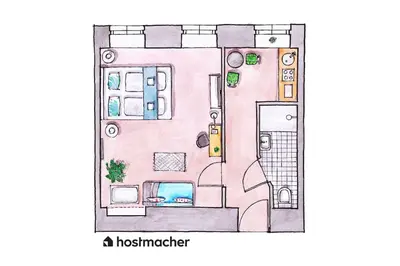 Grundriss der Unterkunft Cool 1BR Near Metro & Center by HM