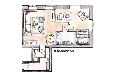 Grundriss der Unterkunft Artful 1BR Suite, City Nearby by HM