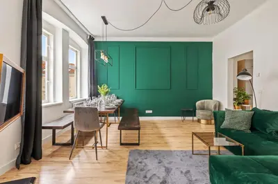 Ein Sitzbereich in der Unterkunft Apartment Botanika