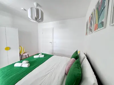 Ein Bett oder Betten in einem Zimmer der Unterkunft Funky Apartment near Central Station Free Parking
