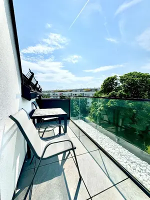 Ein Balkon oder eine Terrasse in der Unterkunft Wohnung mit Balkon