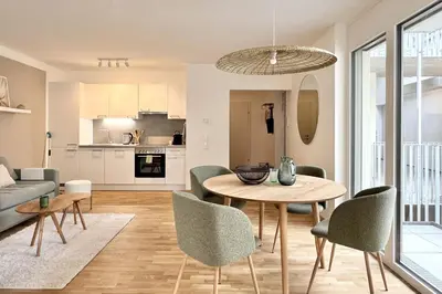 Küche/Küchenzeile in der Unterkunft Zentrales, klimatisiertes Apartment Nähe Spital & FH