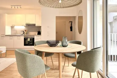 Küche/Küchenzeile in der Unterkunft Zentrales, klimatisiertes Apartment Nähe Spital & FH