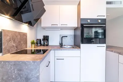 Küche/Küchenzeile in der Unterkunft Beautiful apartment in Vienna's heart 1D