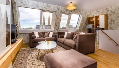 Ein Sitzbereich in der Unterkunft Abieshomes Serviced Apartments - Votivpark