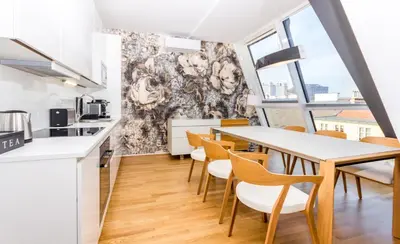 Küche/Küchenzeile in der Unterkunft Abieshomes Serviced Apartments - Votivpark