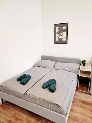 Ein Bett oder Betten in einem Zimmer der Unterkunft Vega Apartments - Schönbrunn