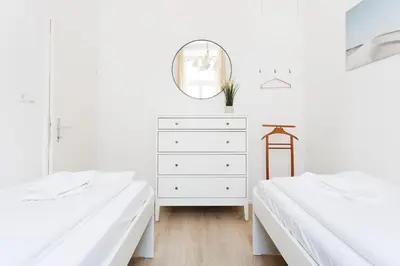 Ein Bett oder Betten in einem Zimmer der Unterkunft Wohnen im 15 ruhig und zentral