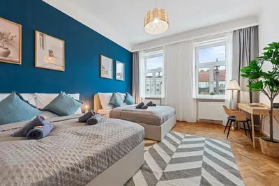 Ein Bett oder Betten in einem Zimmer der Unterkunft Stylish & Modern Viennese Apartment
