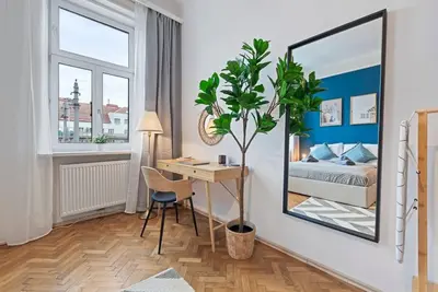 Ein Bett oder Betten in einem Zimmer der Unterkunft Stylish & Modern Viennese Apartment