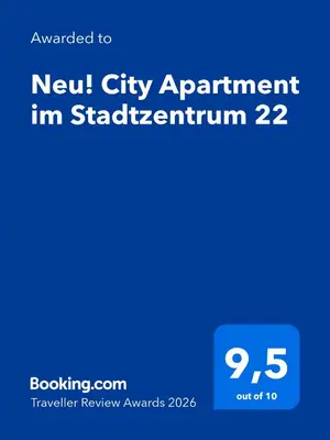 Ein Zertifikat, Auszeichnung, Logo oder anderes Dokument, das in der Unterkunft Neu! City Apartment im Stadtzentrum 22 ausgestellt ist