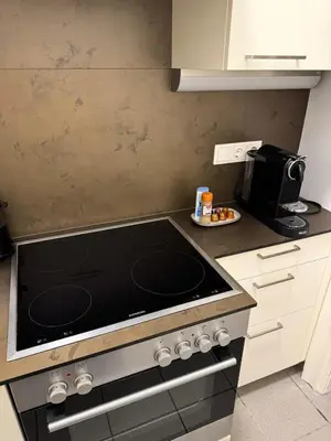 Küche/Küchenzeile in der Unterkunft Modernes Studio Apartment im Stadtzentrum 16