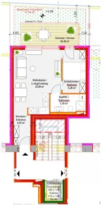 Grundriss der Unterkunft Stilvolle Premium-Wohnung mit Klimaanlage und Dachterrasse