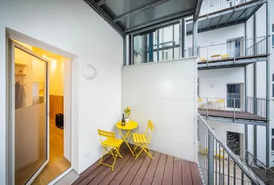 Ein Balkon oder eine Terrasse in der Unterkunft Jimmys Apartments XXL