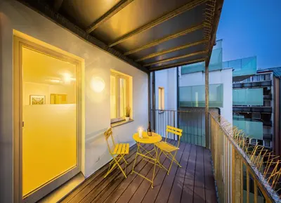 Ein Balkon oder eine Terrasse in der Unterkunft Jimmys Apartments XXL