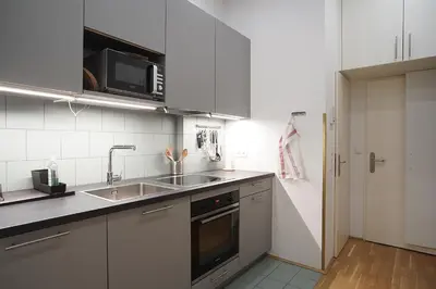 Küche/Küchenzeile in der Unterkunft Charmante neu renovierte Wohnung in der Nähe des Stadtzentrums