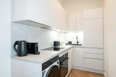 Küche/Küchenzeile in der Unterkunft Stilvolles Altbau-Apartment direkt am Naschmarkt