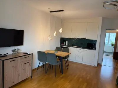 Küche/Küchenzeile in der Unterkunft Traumhafte Terrassen Wohnung am Wienerberg