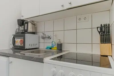 Küche/Küchenzeile in der Unterkunft Budget Friendly 1BR Apt, Near Westbahnhof Station