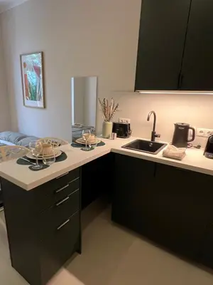Küche/Küchenzeile in der Unterkunft Residence K - Elegant Studio - Smart Living Vienna