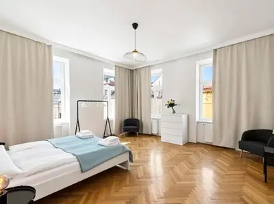 Ein Bett oder Betten in einem Zimmer der Unterkunft A&S Tivoli Apartment Vienna