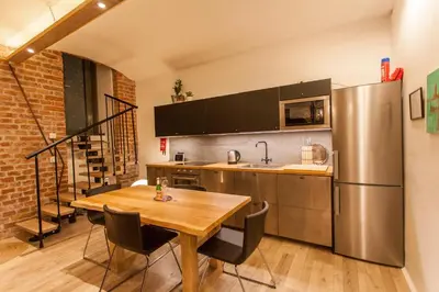 Küche/Küchenzeile in der Unterkunft Zentrales Industrial Street-Loft Wien