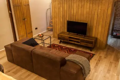 Ein Sitzbereich in der Unterkunft Zentrales Industrial Street-Loft Wien