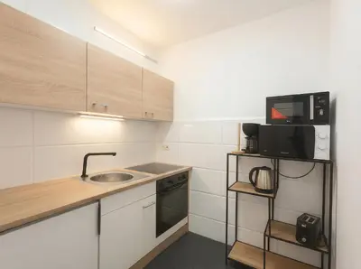 Küche/Küchenzeile in der Unterkunft Comfortable 1BR & 1LR Apt Prime location of Vienna