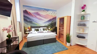 Ein Bett oder Betten in einem Zimmer der Unterkunft Urban Three Bedroom Apartment Vienna