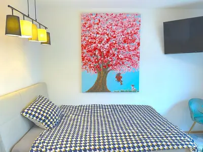 Ein Bett oder Betten in einem Zimmer der Unterkunft Modern New Studio - Terrace, Full Kitchen in Vienna Center