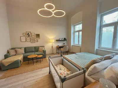Ein Sitzbereich in der Unterkunft Zentrales Messe-Apartment Stuwerstraße - Family & Business Ready