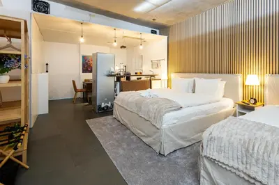 Ein Bett oder Betten in einem Zimmer der Unterkunft Danube Panoramic Studio on Schwedenplatz- 2 King Beds
