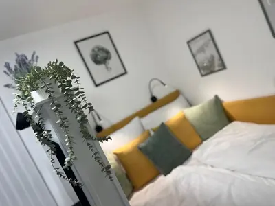 Ein Bett oder Betten in einem Zimmer der Unterkunft Studio marine-green