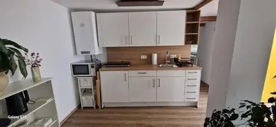 Küche/Küchenzeile in der Unterkunft Charmantes und neu renoviertes Apartment in der Nähe des Flughafens