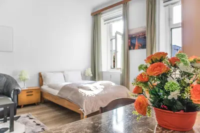 Ein Bett oder Betten in einem Zimmer der Unterkunft Comfortable 1BR Apartment Near Danube with Garden Long Stay