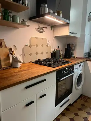 Küche/Küchenzeile in der Unterkunft Künstlerische Altbauwohnung im beliebten Nibelungenviertel
