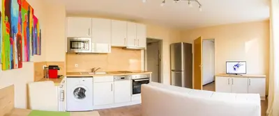 Küche/Küchenzeile in der Unterkunft Residenz Donaucity