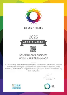 Ein Zertifikat, Auszeichnung, Logo oder anderes Dokument, das in der Unterkunft smartments Wien Hauptbahnhof - Serviced Apartments ausgestellt ist