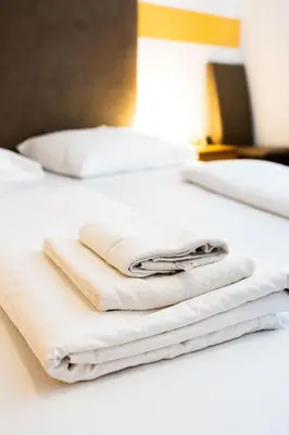 Ein Bett oder Betten in einem Zimmer der Unterkunft Lenas Donau Hotel